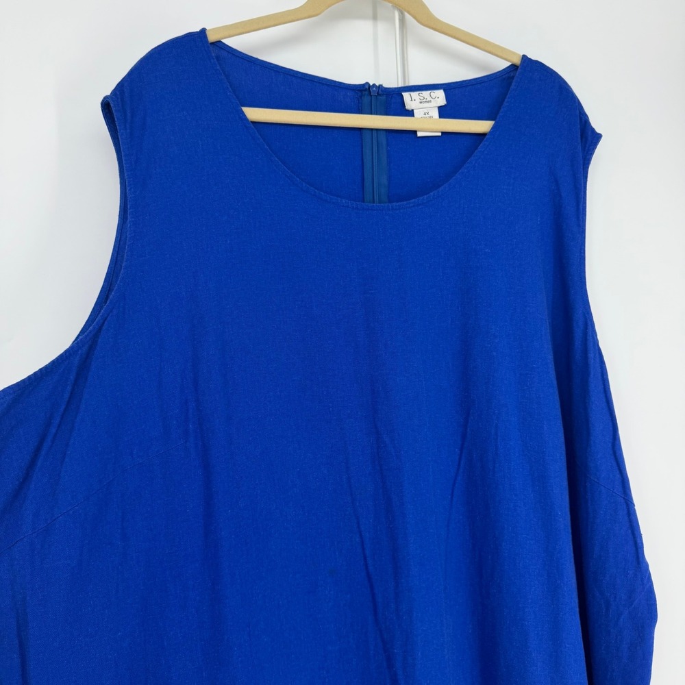 I.S.C. Maxi Dress Womens 4X Blue Linen Floral Embroidered Lagenlook Boho Vintage - Picture 2 of 9